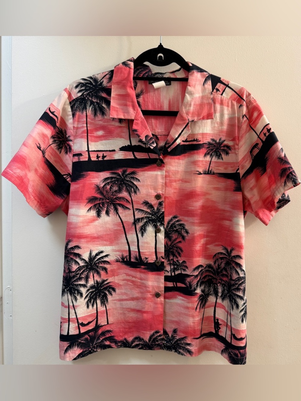 Vtg 90s Puanani Hawaii Pink Sunset Palm Tree Shirt XL
